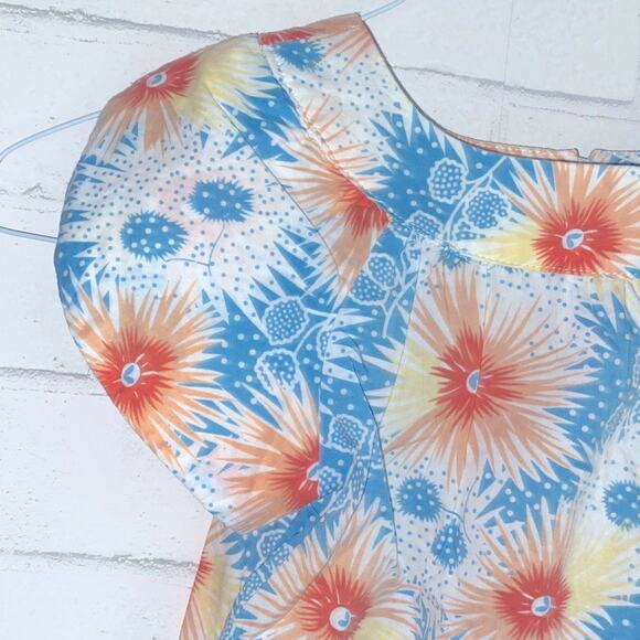Steven Alan Girls Blue Orange Floral Smock Dress USA Made sz 3 - Picture 4 of 10